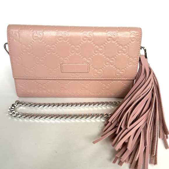 GUCCI Pale Pink Monogram Leather Wallet on Chain w/ auth certificate - Picture 1 of 14